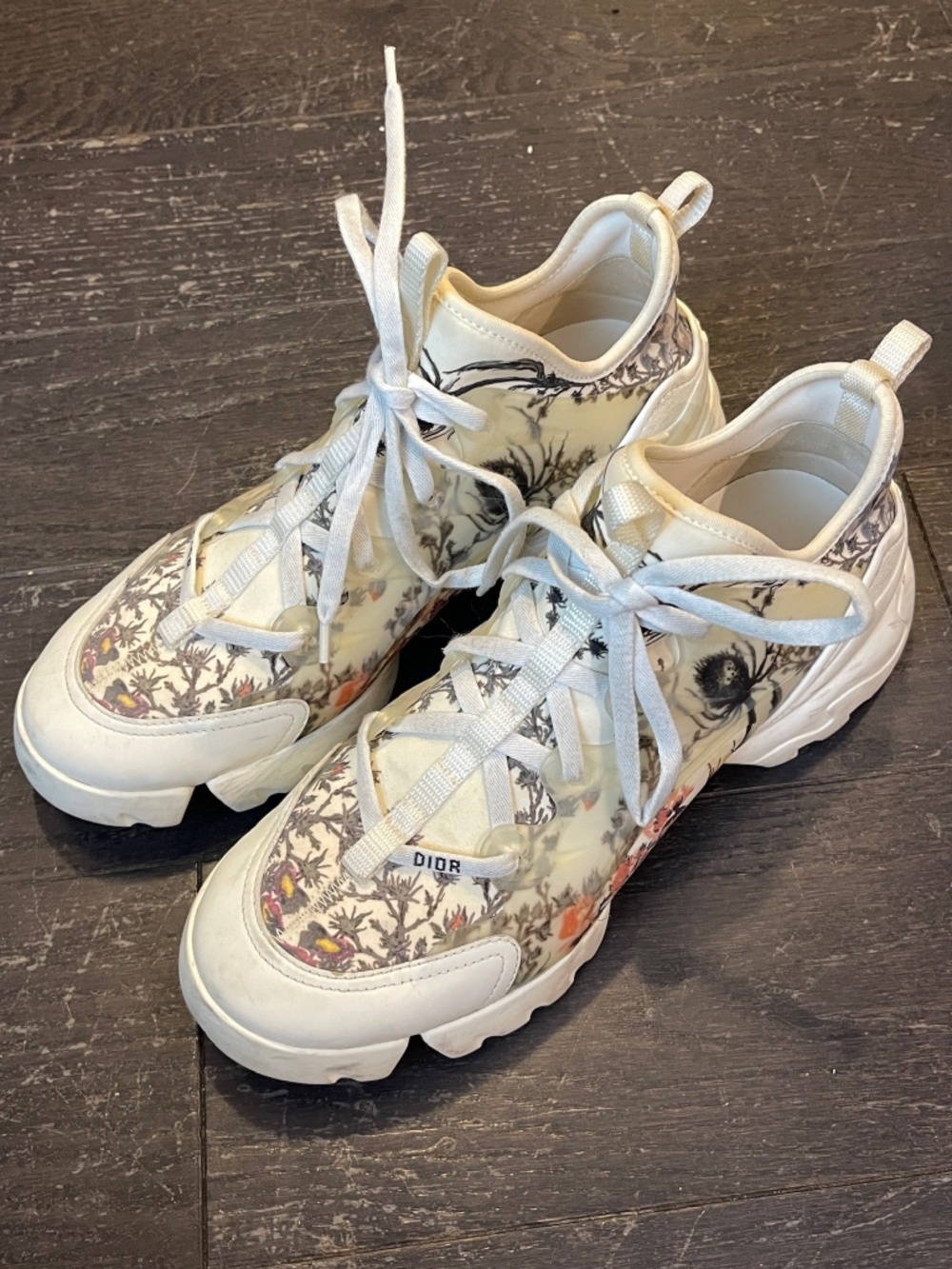 Dior D Connect White pink Floral Lace Up Sneaker shoe flower size 40.5 women's